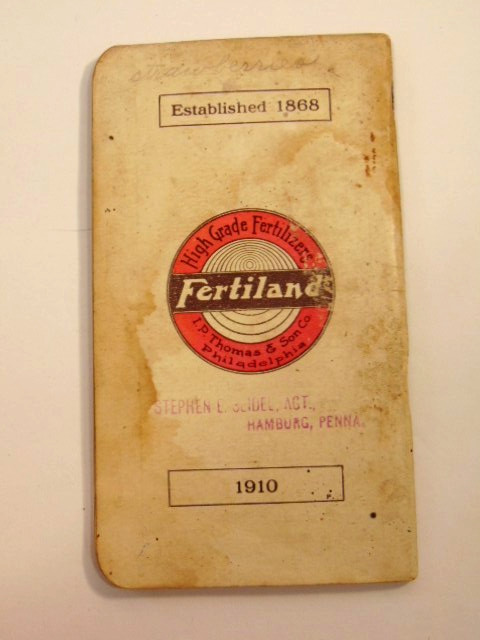 vintage circa 1909 L.P. Thomas & Son Co. fertilizer promotional pocket notebook