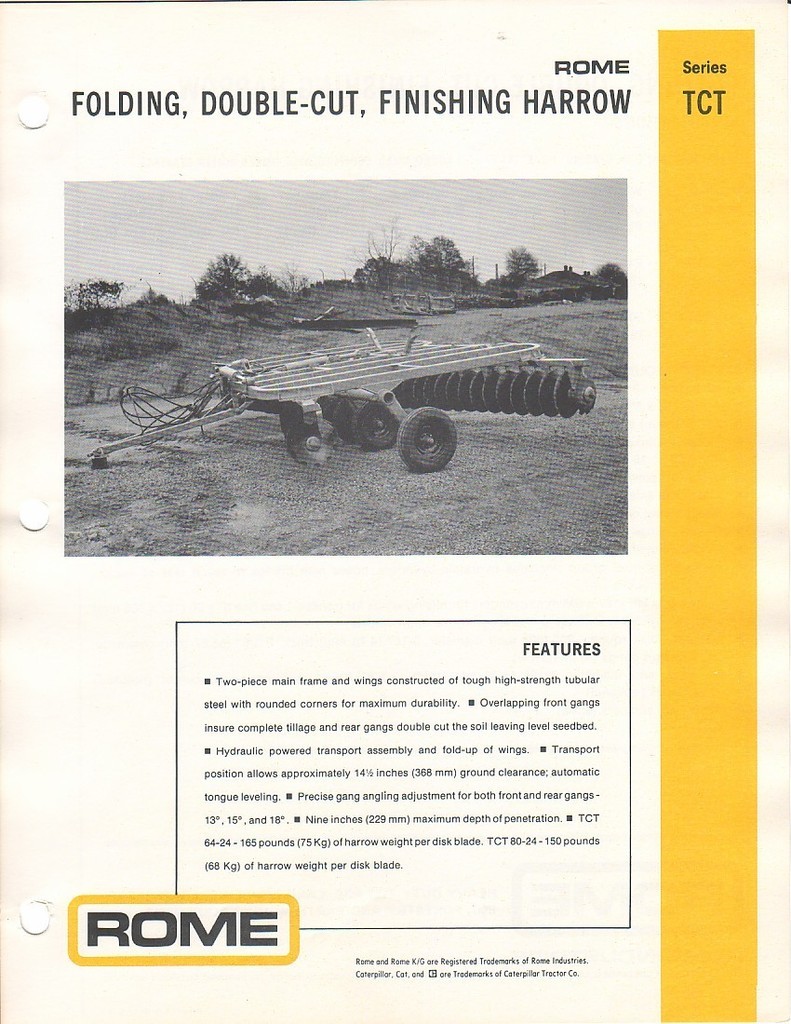 Farm Implement Brochure – Rome – TCT – Finishing Harrow – 1978 (F1165)