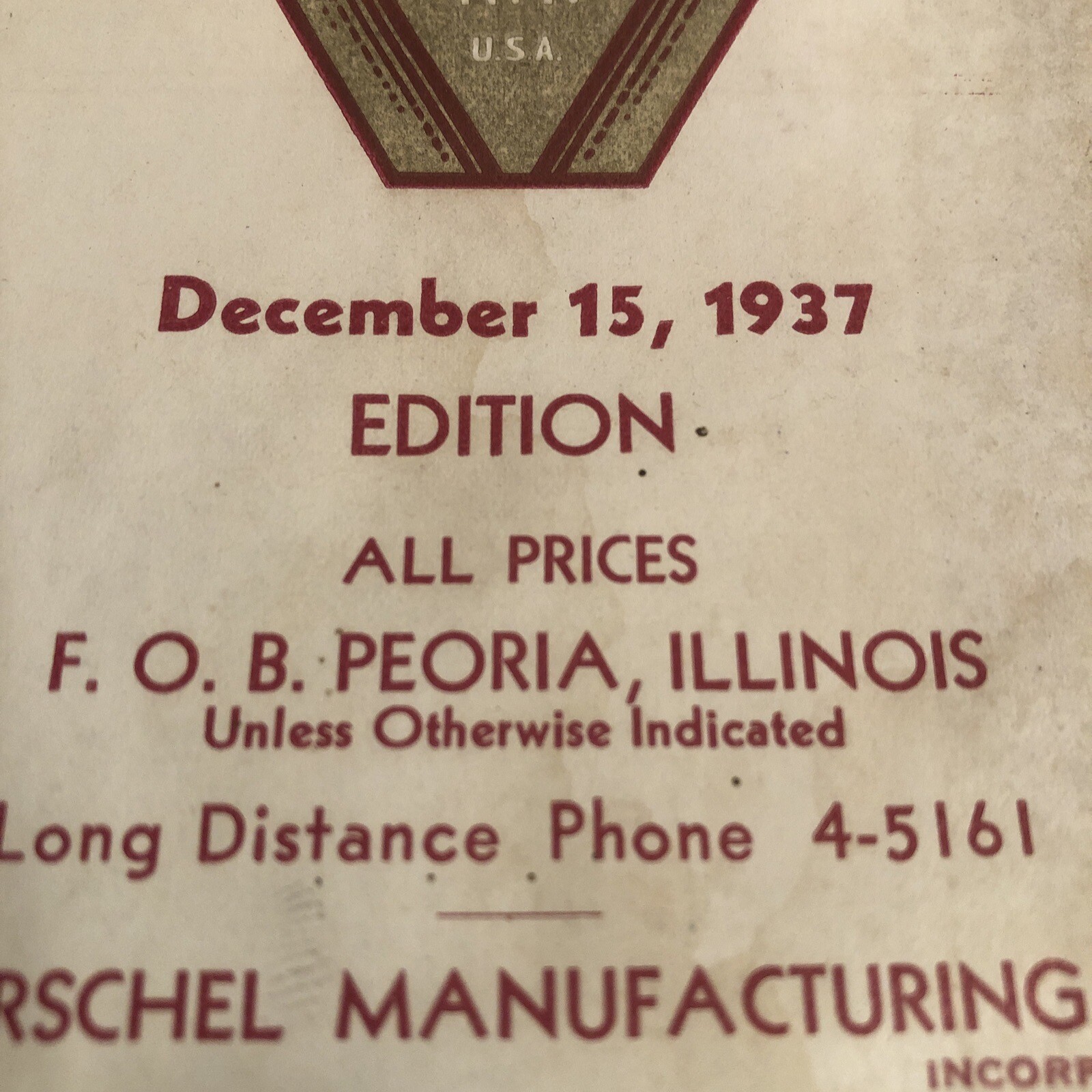 1937 HERSCHEL MANUFACTURING Price List ~ Catalog 83 ~ East Peoria, IL ~ VINTAGE