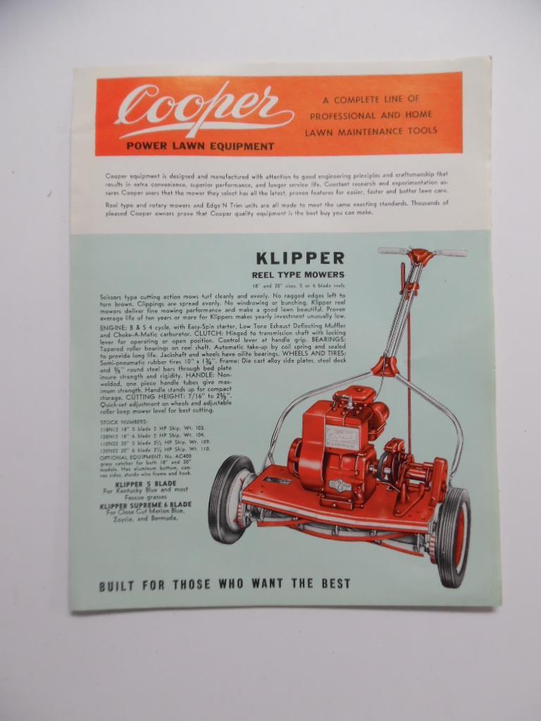 c.1970 Copper Mfg Co Lawn Mower Catalog Brochure Klipper Marshalltown IA Vintage