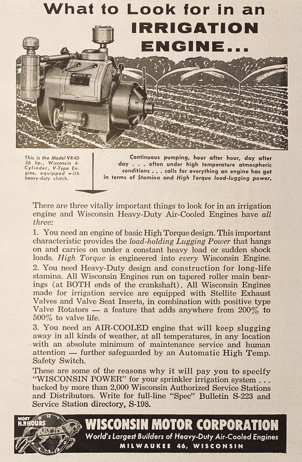 1958 AD.(XH54)~WISCONSIN MOTOR CO. WISCONSIN HEAVY-DUTY AIR-COOLED ENGINES