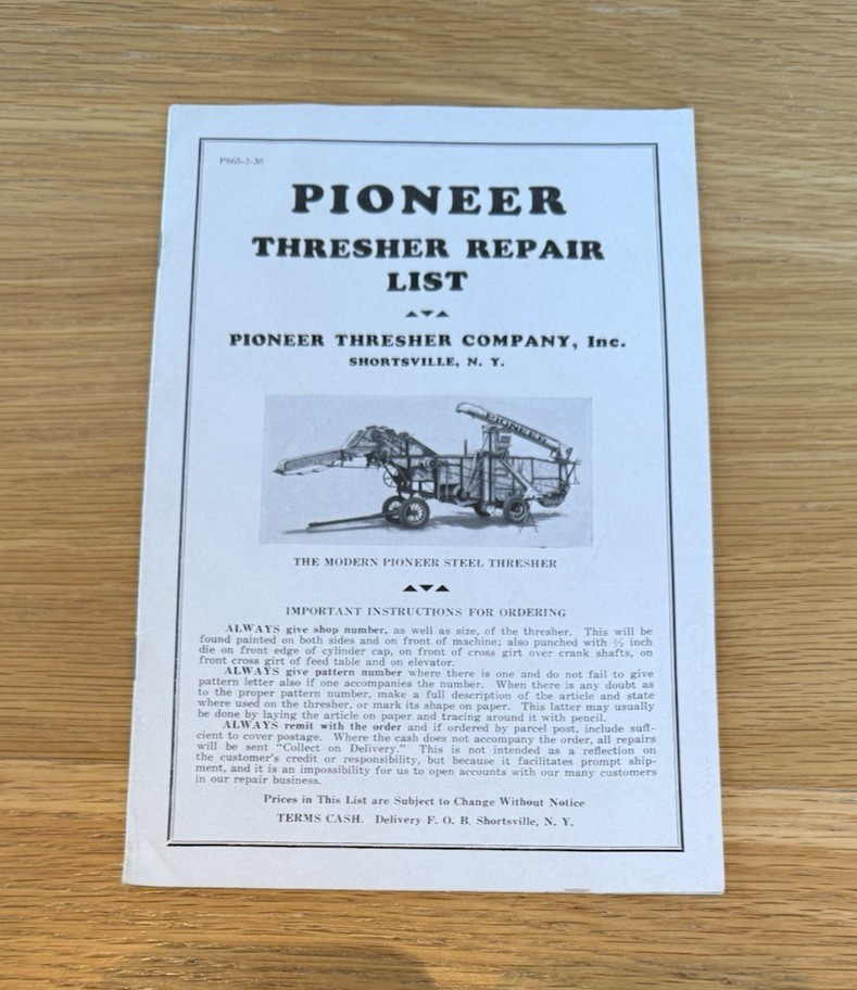 Original 1936 Pioneer Thresher Company Repair List Catalog – Agricultural