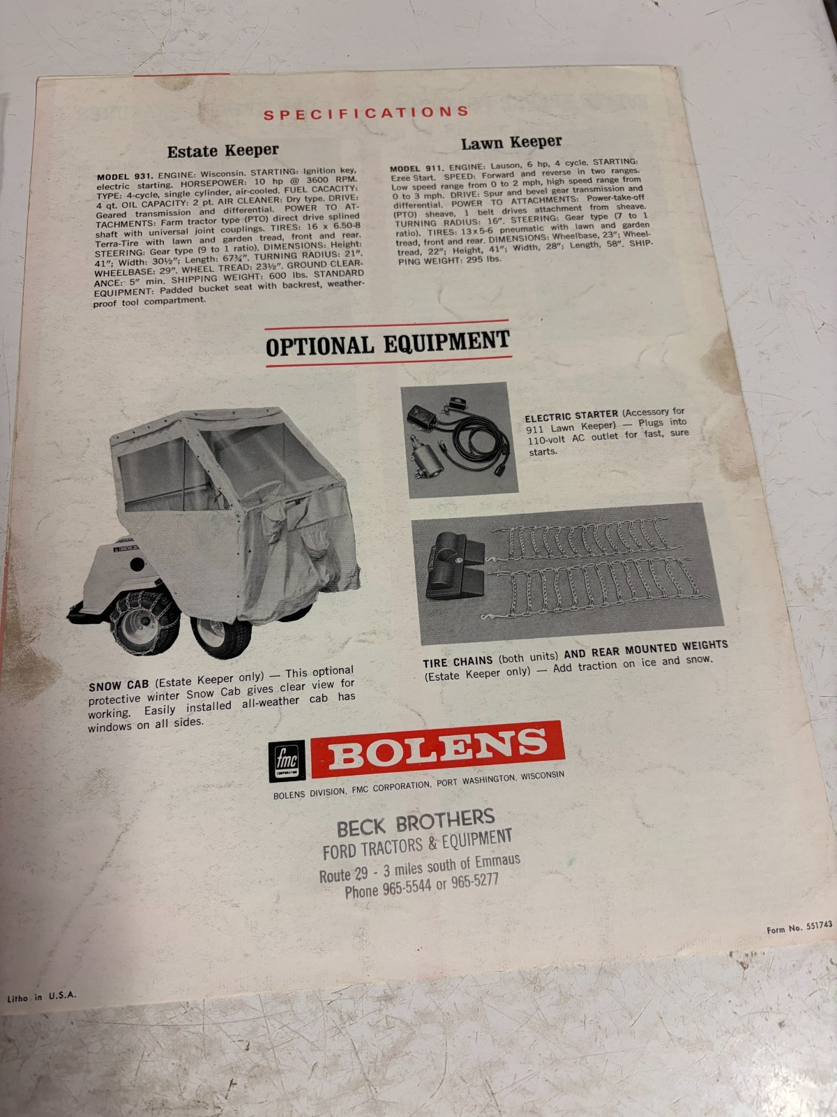 3 – Bolens and FMC Garden Tractor Dealers Sales Brochure Vintage 1970&rsquo;s 1960&rsquo;s