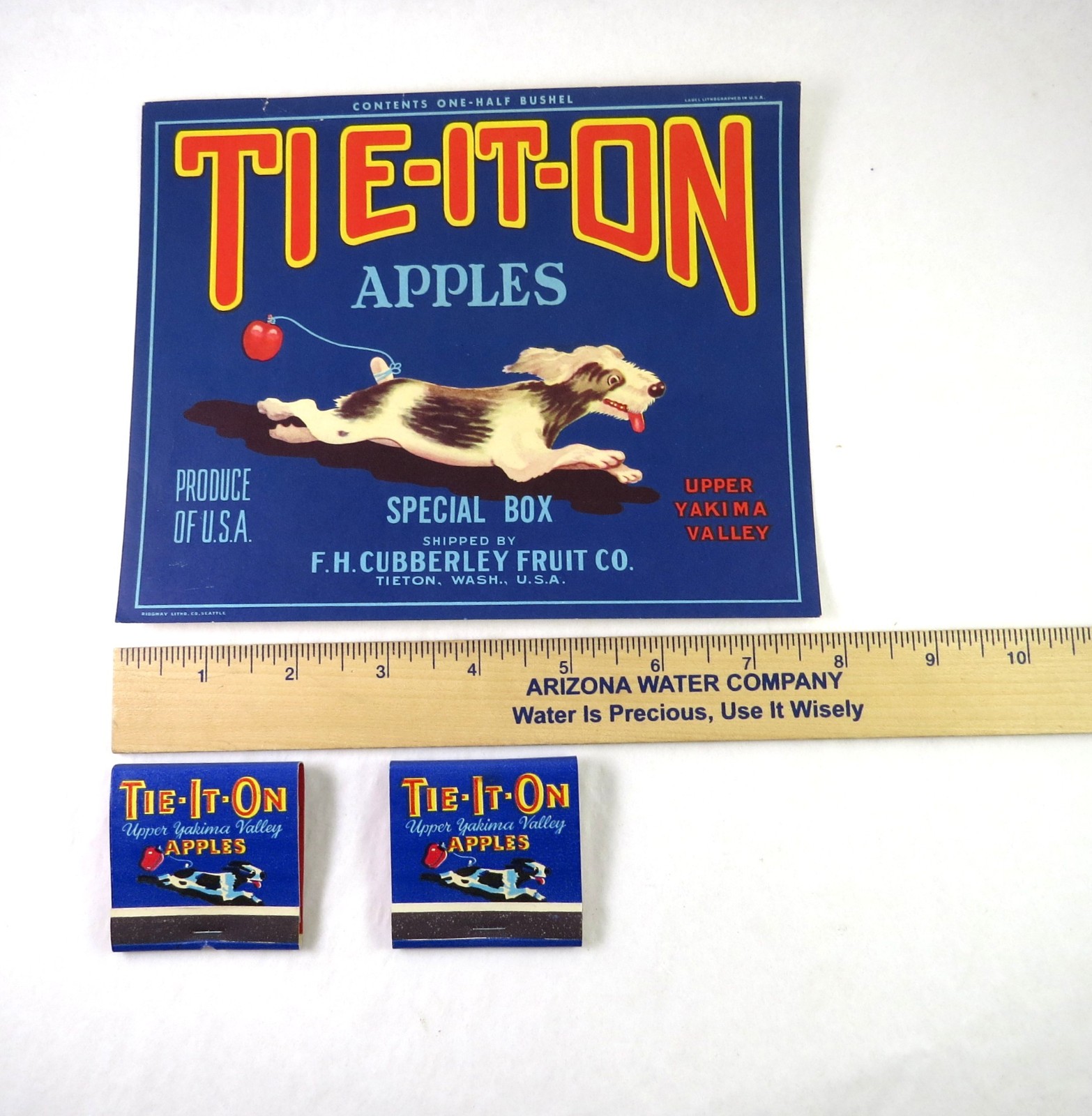 Vintage Fruit Crate Label, Matching Match Books, Tie It On Apples, Cubberley