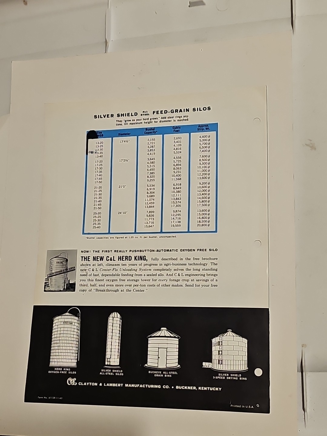 1963 Silver Sheild Grain Bin Sales Brochure Foldout