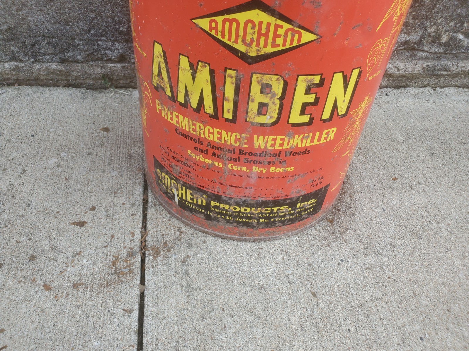 5 Gallon Metal Can Amiben Herbicide No Lid Soybean Weed Control Farm Decor #5