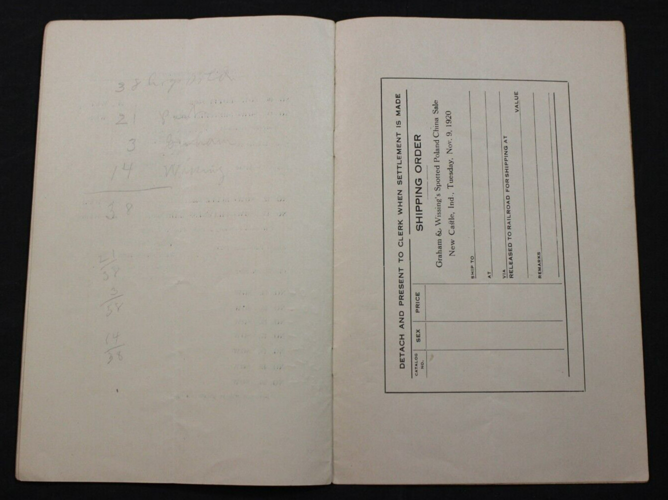 1920 SPOTTED POLAND CHINAS HOG PIG SALE CATALOG ~ NEW CASTLE, INDIANA
