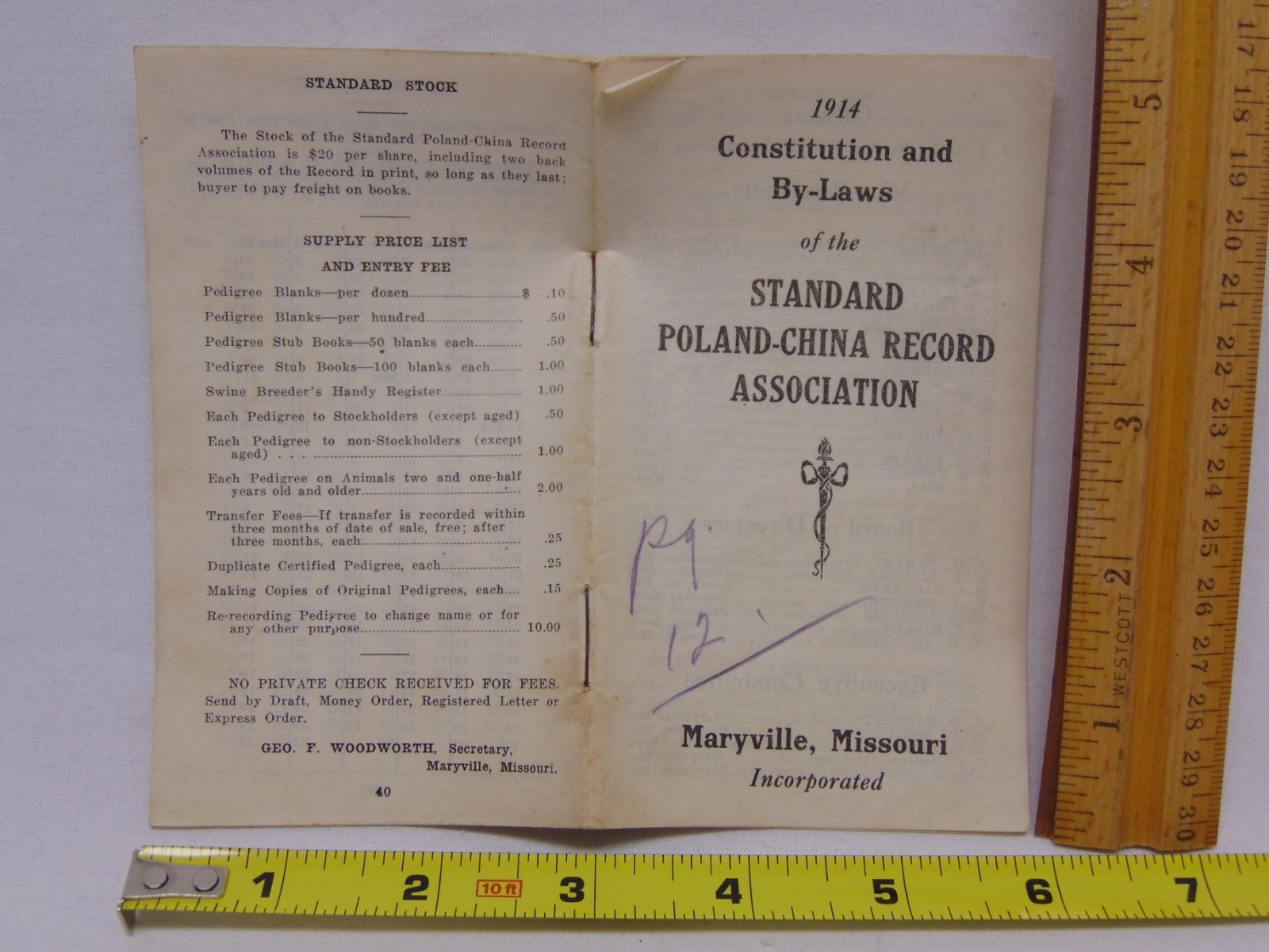 VINTAGE FARM BOOKLET CONSTITUTION & BY LAWS OF STANDARD POLAND-CHINA ASSOCIATION