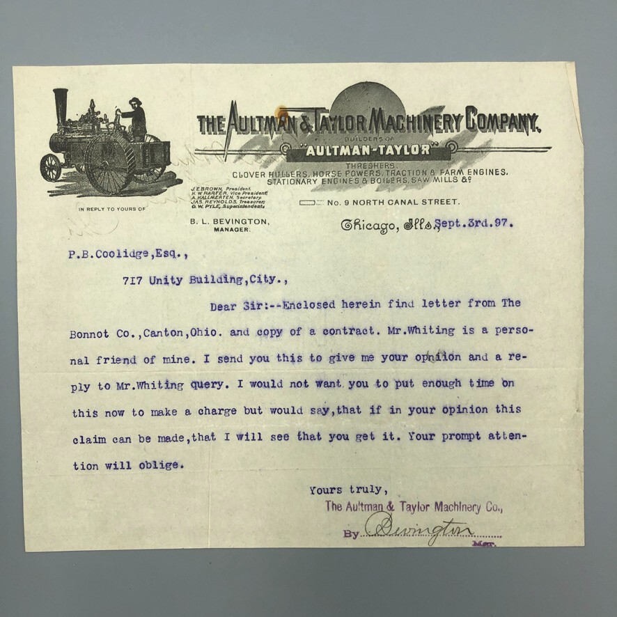 1897 AULTMAN TAYLOR Farm Tractor THRESHING Letterhead Antique Advertising