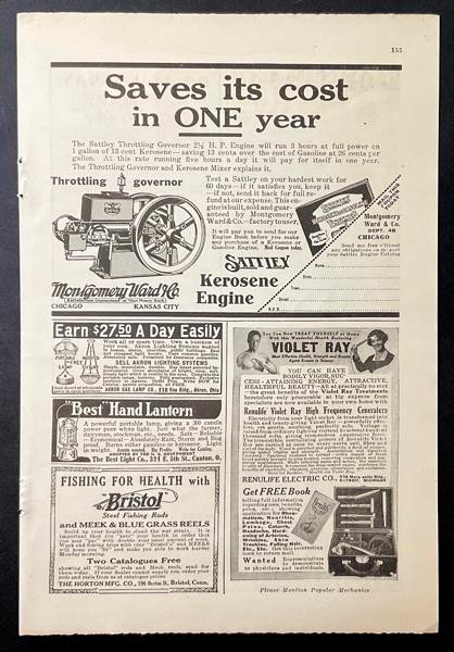 1918 Montgomery Ward & Co Sattiey Throttling Governor 2 1/2 H.P. Engine print AD
