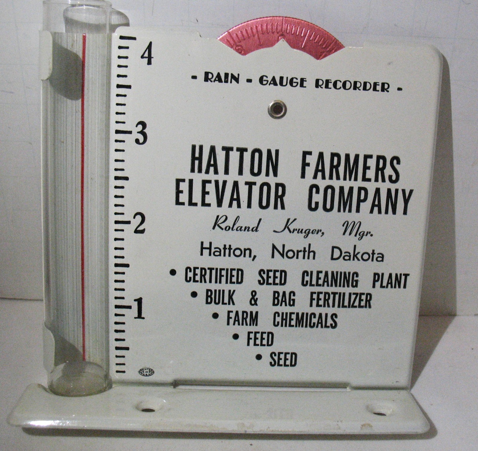 Vtg. Hatton Farmers Elevator Company Hatton N Dakota Advertising 4&Prime; Rain Gauge