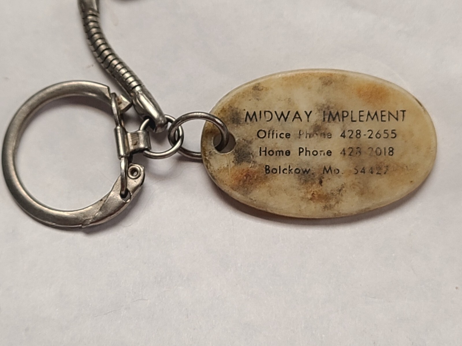 Vintage Mini Adjustable Wrench Keychain MIDWAY IMPLEMENT Bolckow Missouri