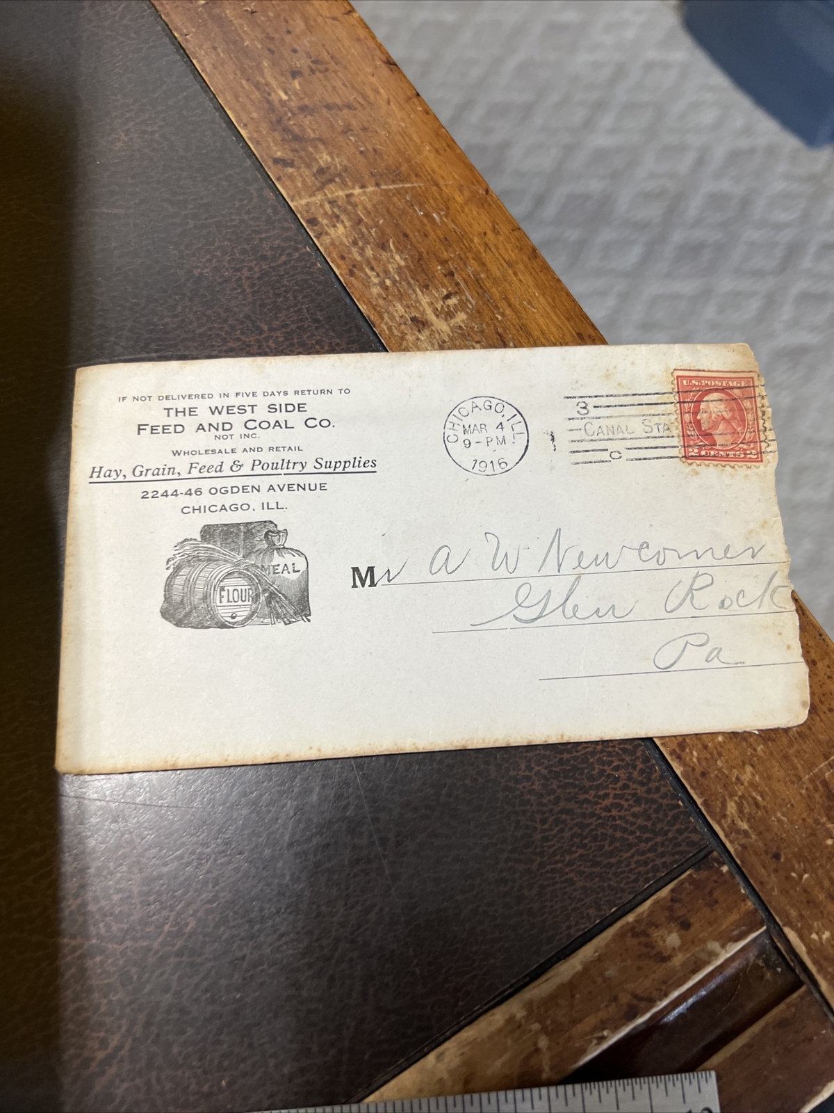 Vintage 1916 West Side Feed & Coal Chicago Ill. Envelope & Letterhead