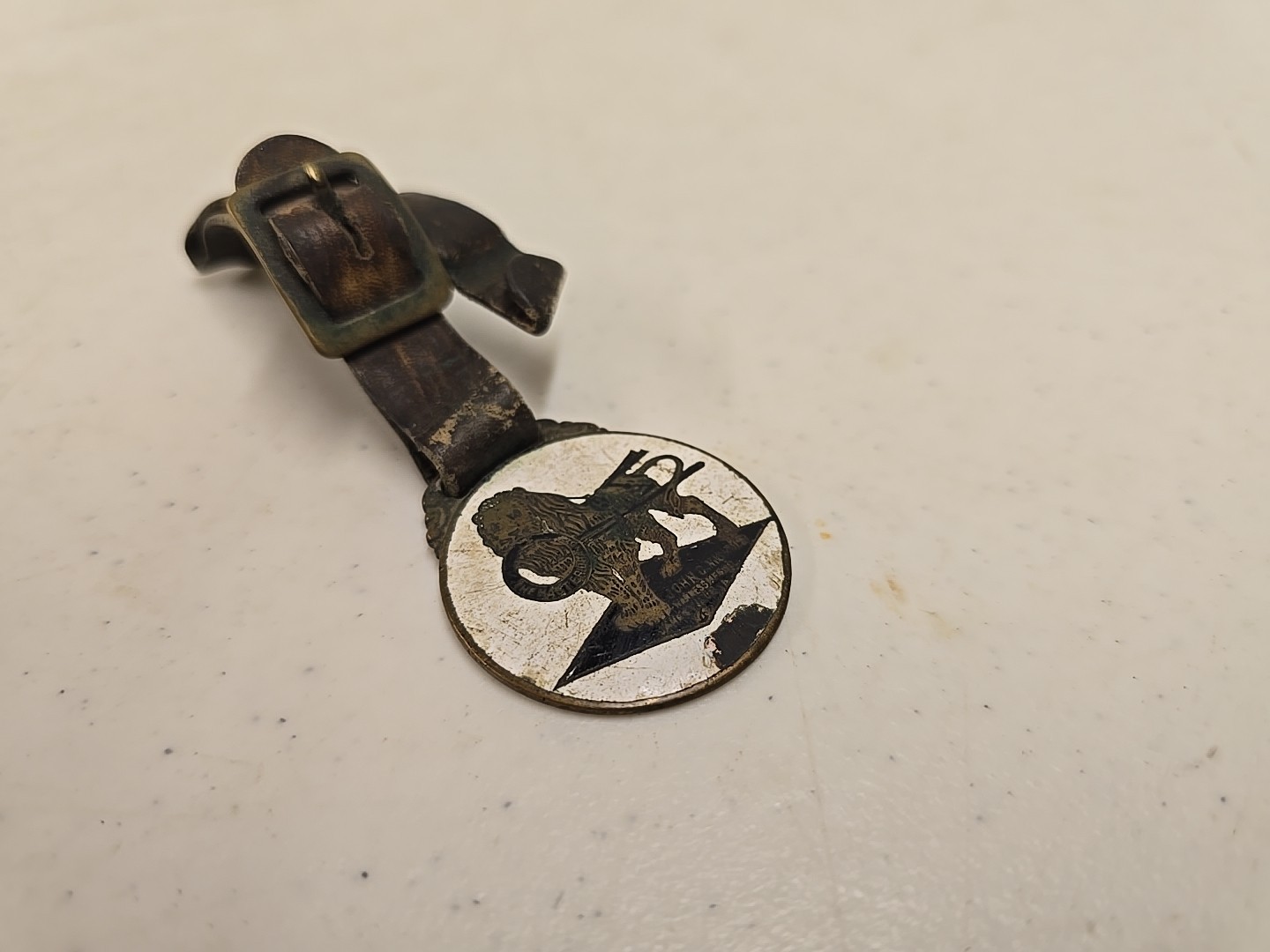 Antique John C Nichols Harness Mfg Janesville WI Master Brand Lion Watch Fob