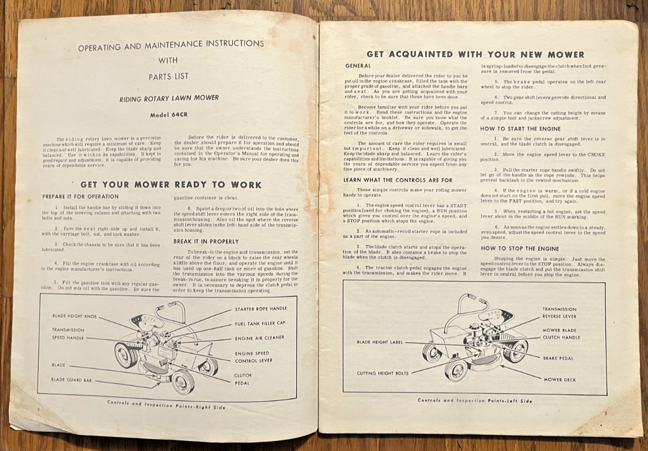 Springfield 1964 Riding Lawn Mower 64CR instruction/parts manual Quick Mfg Co