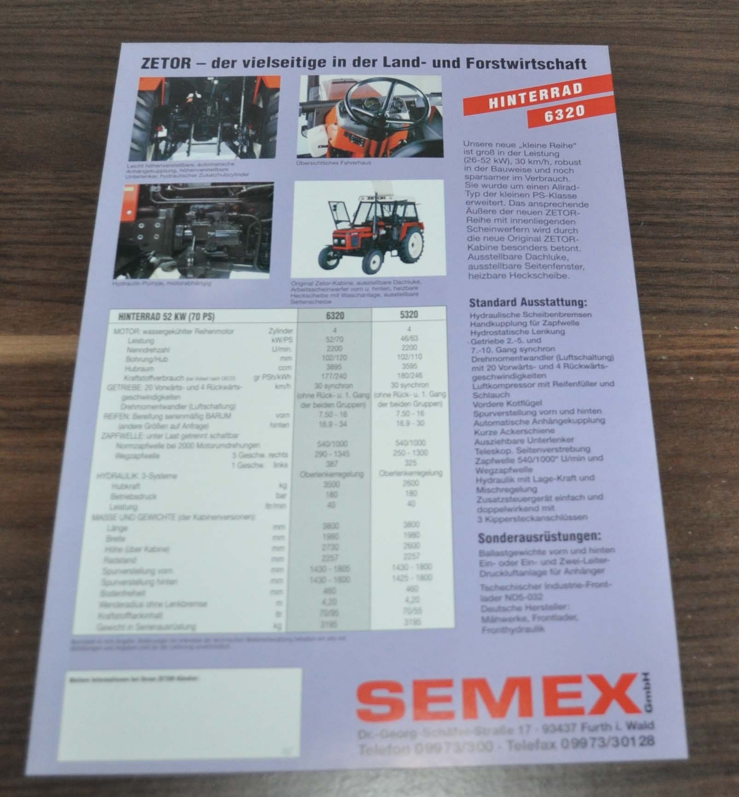 Zetor 6320 Hinterrad Tractor Specification Brochure Prospekt