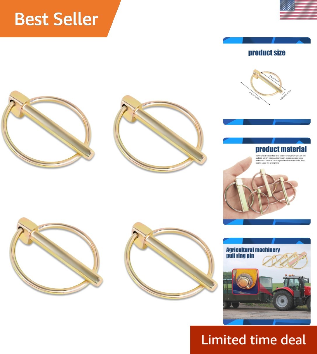 Versatile 4-Piece Trailer Lynch Pin Assortment for Agricultural & Transport Use