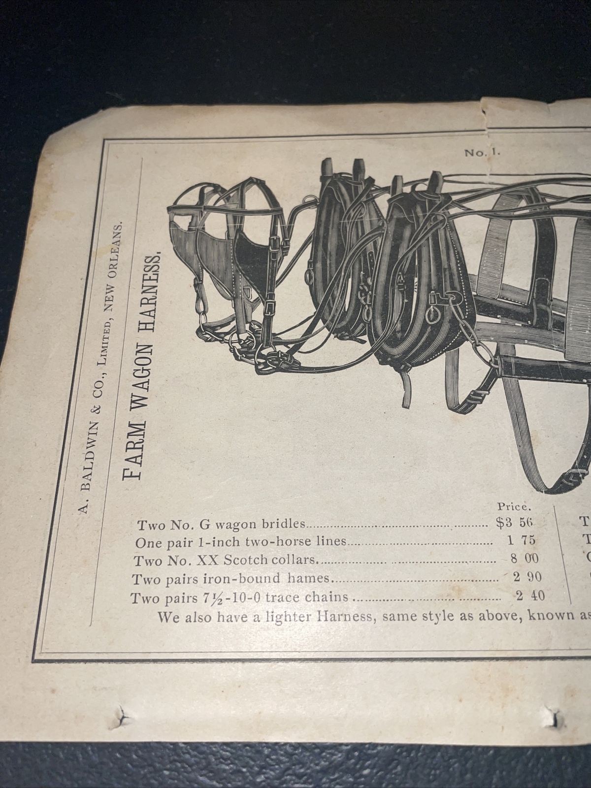 1891 Baldwin – Farm Wagon Harness – Farm Advertising – New Orleans