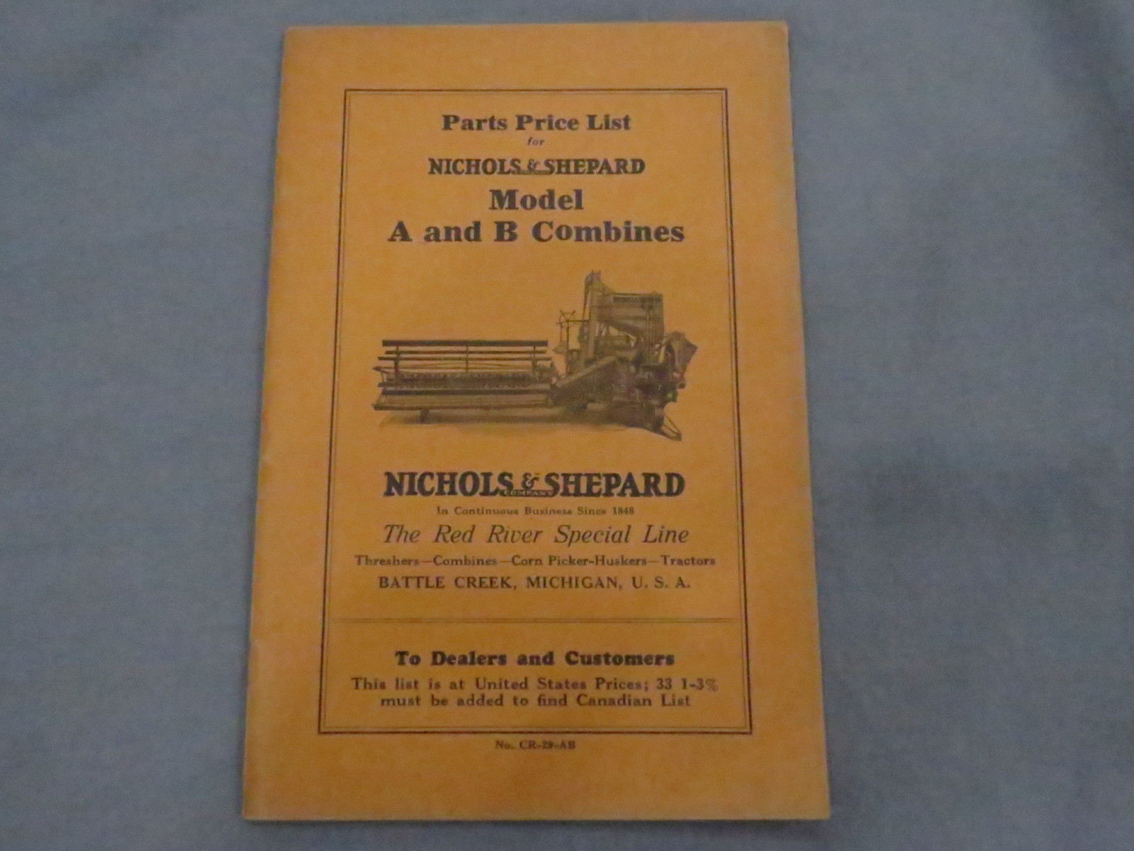 Vintage Nichols & Shepard Model A & B Combine Parts Catalog Manual brochure