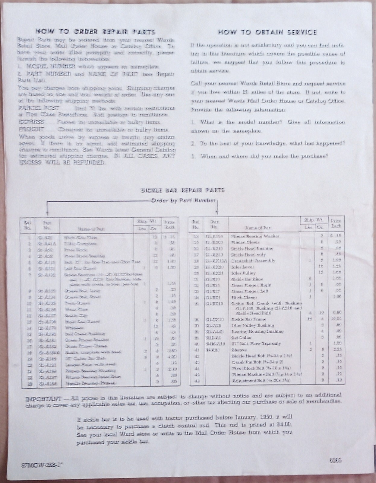 1950&rsquo;s Montgomery Wards Sickle Bar Attachment Brochure