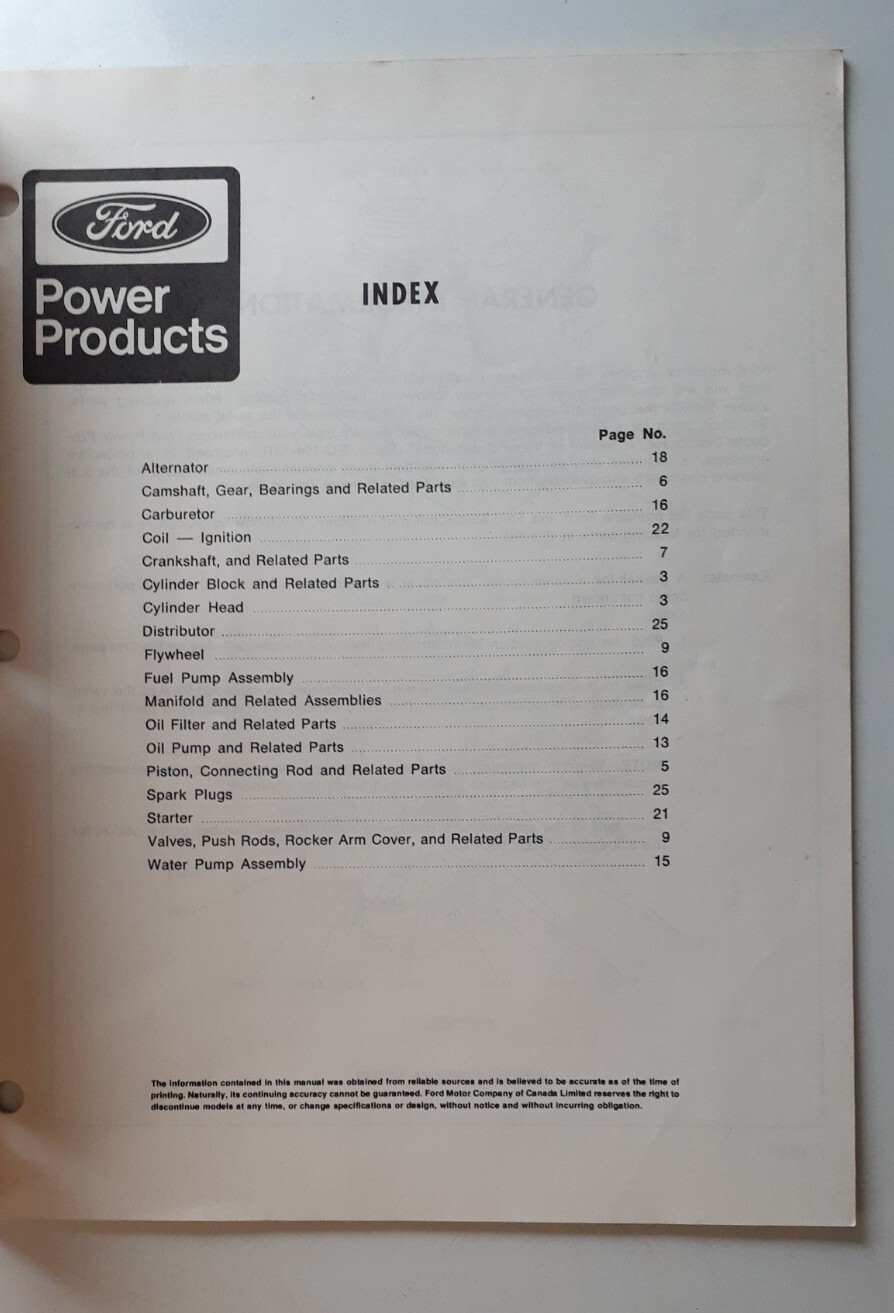 Ford Parts List Versatile Hydrostatic Swathers 6-cylinder gasoline engine 3.3