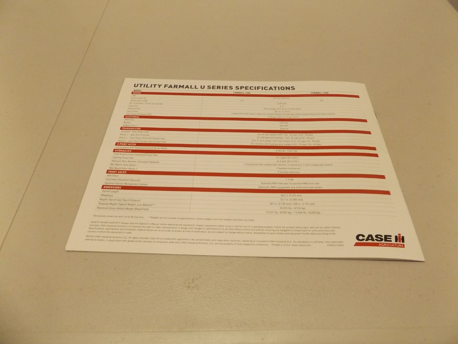 CASE-IH UTILITY FARMALL U SERIES TRACTORS, # CIH05131601 2016
