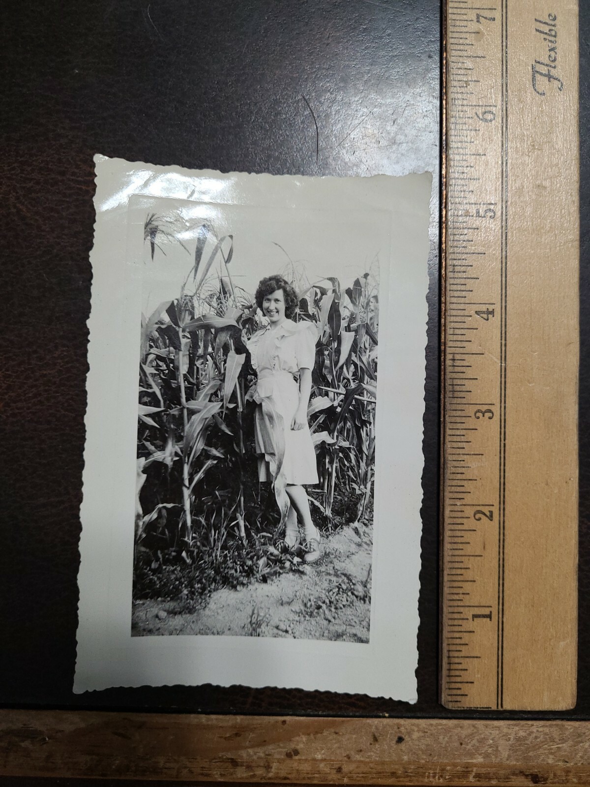 1943 Young Woman Posing For her Man /Cornstalks Photograph Risqué Farmer LOL