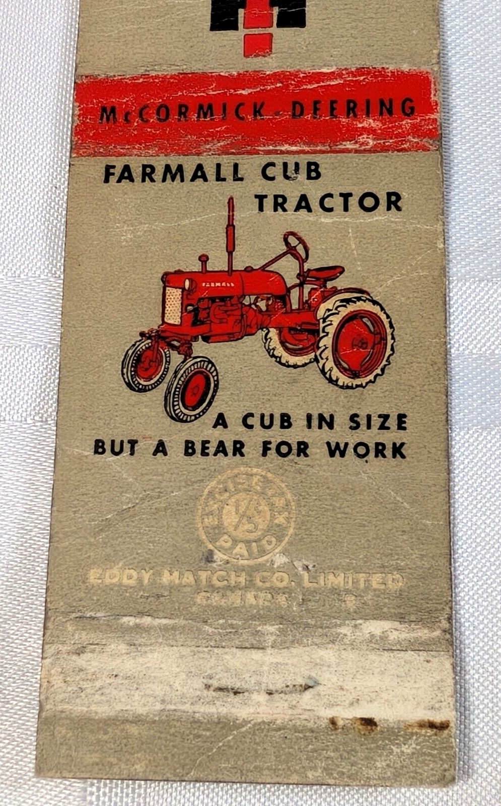 FARMALL CUB TRACTOR ADVERTISING MATCHBOOK TED LEWTHWAITE WOLSELEY FARM FARMS