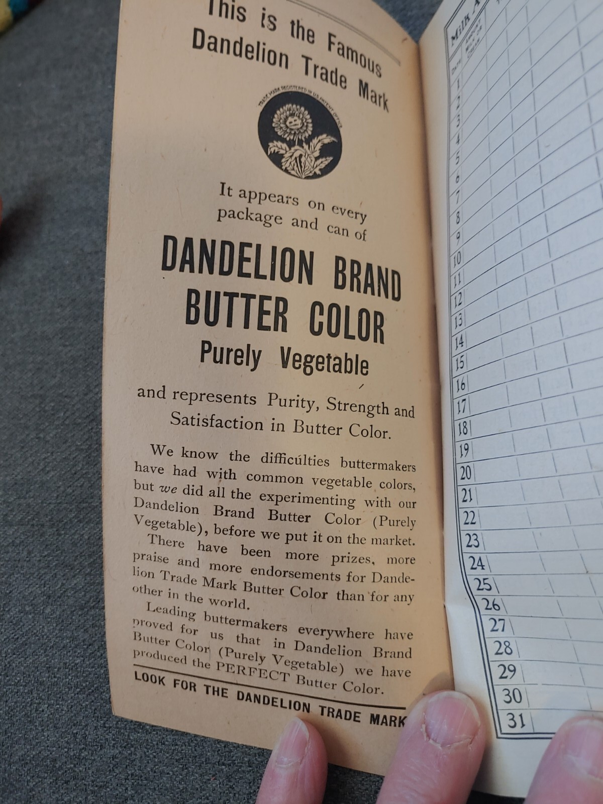 1909 The Dairymen&rsquo;s & Creamerymen&rsquo;s Account Book Dandelion Trade mark