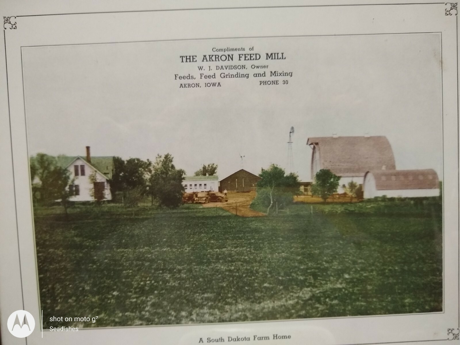 Vintage Akron Feed Mill Phone 30 Akron Ia Advertising Picture W.J.Davidson Owner