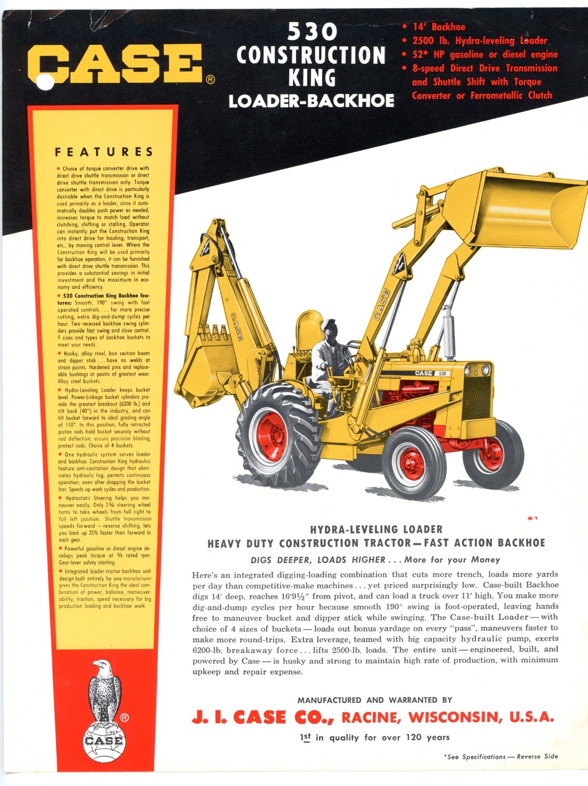 Case 530 Construction King Loader backhoe 1964 sales brochure