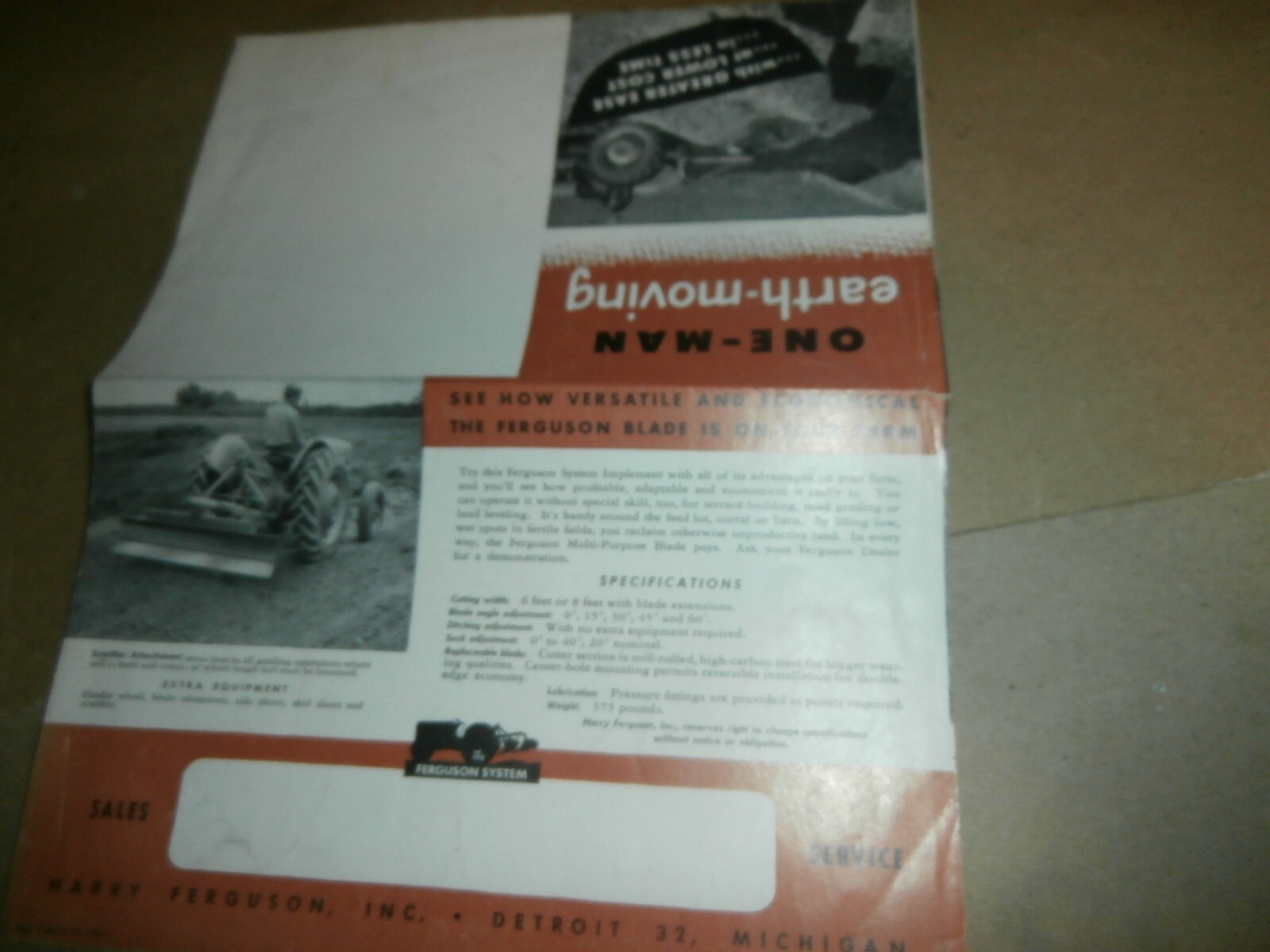 Vintage 1952 Ferguson Tractor Multi Purpose Blade Brochure