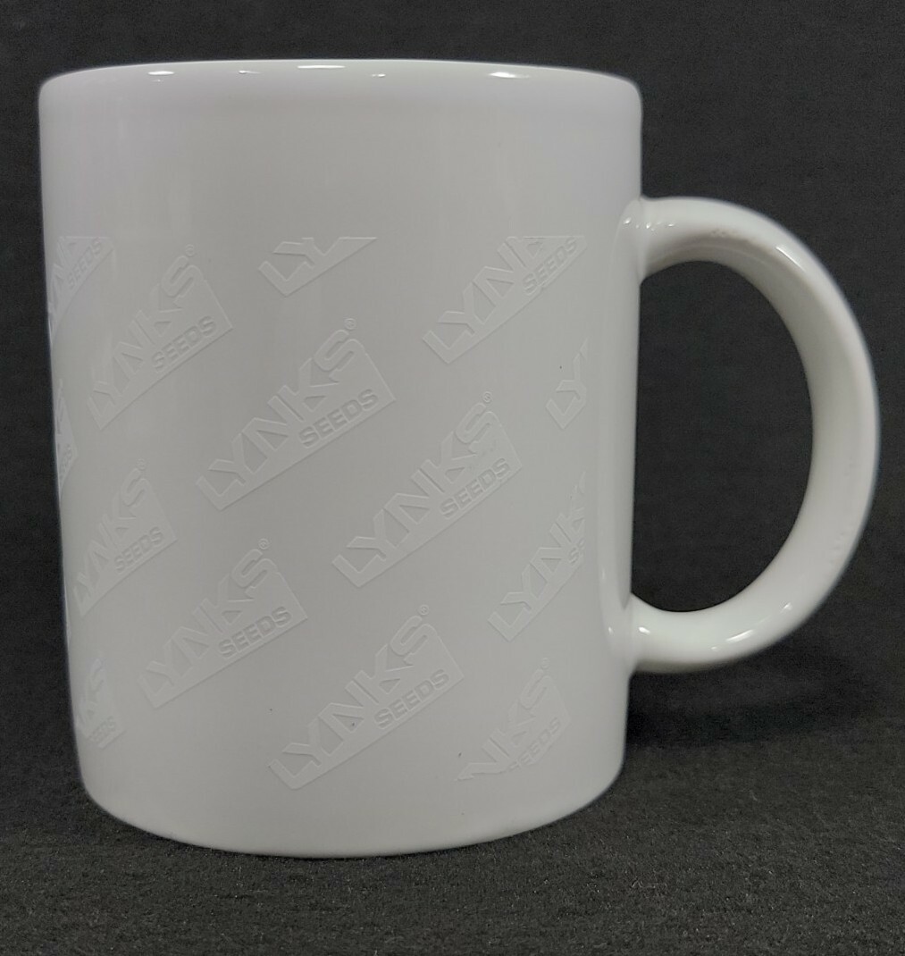 Lynks Seeds Coffee Cup Ghost Logos White on White Mug Agriculture Advertising