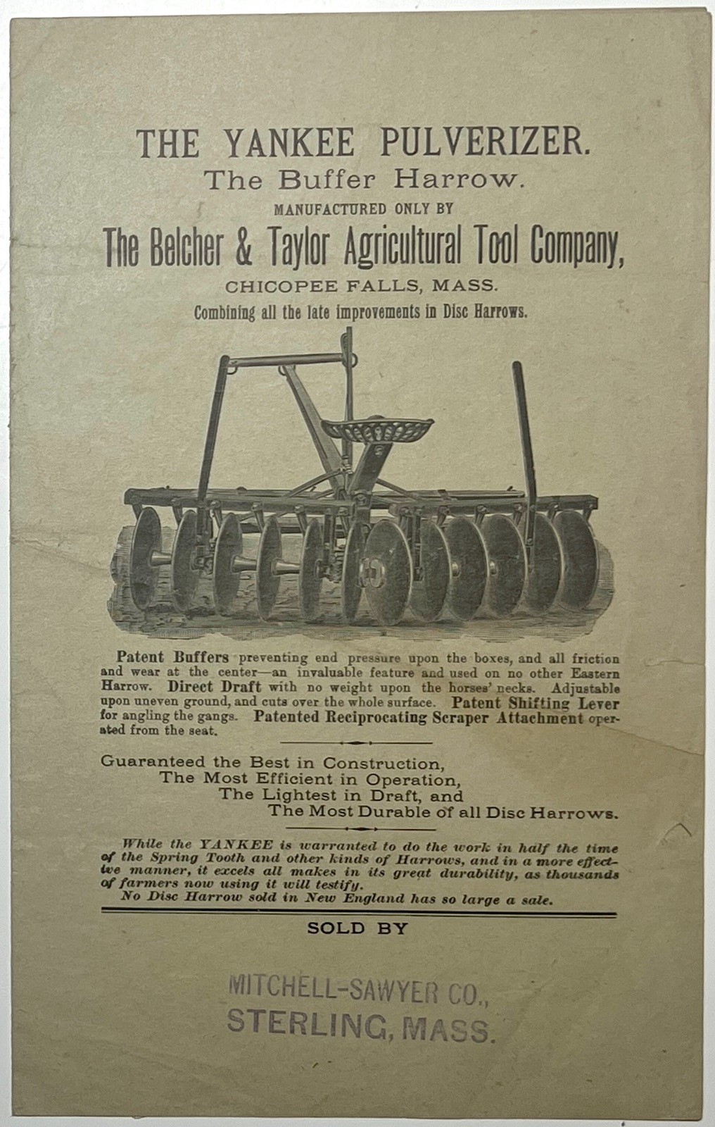 1907 YANKEE PULVERIZER BUFFER BELCHER TAYLOR DISC IMPLEMENT ADVERT BROCHURE FARM