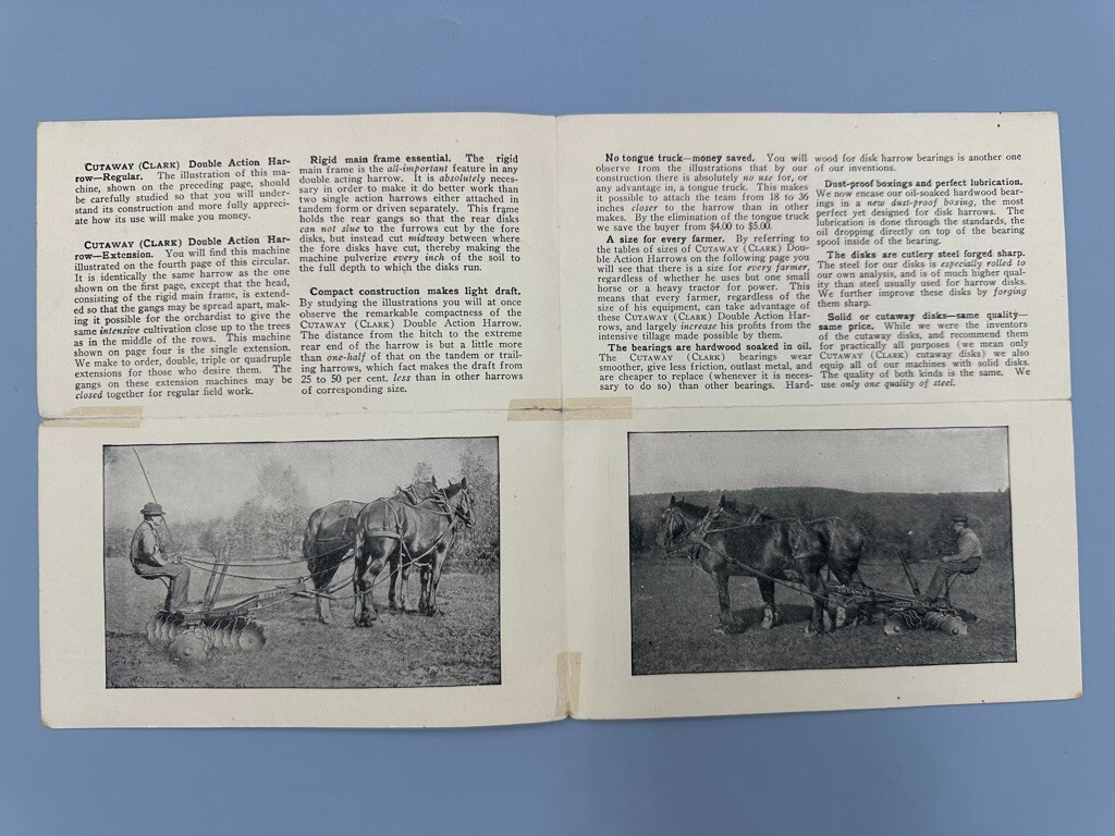 c 1900 Horse Pulled Cutaway Harrow FARM ADVERTISING Brochure HIGGANUM CT