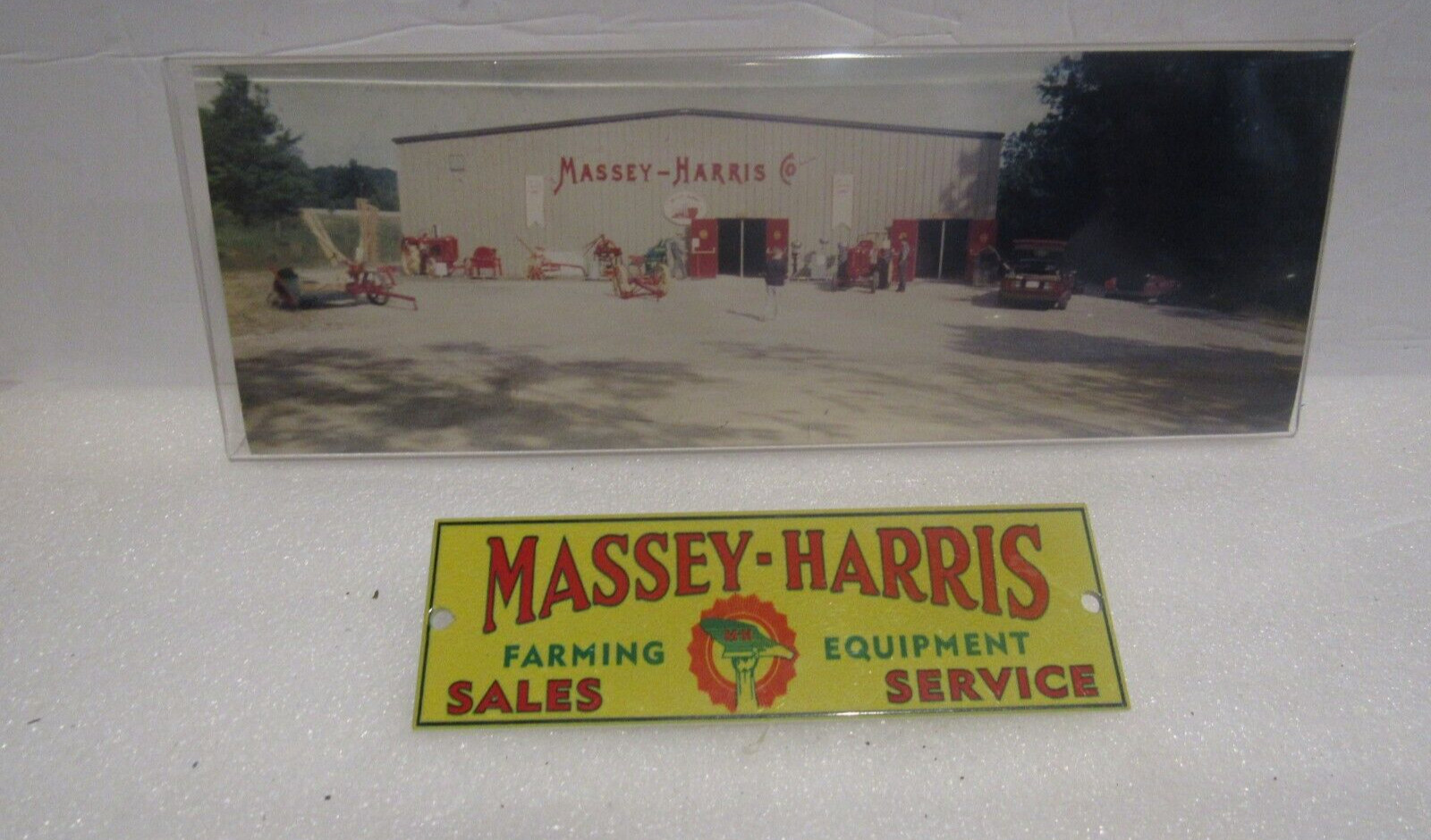 Massey Harris Farming Color Photo and Advertising Emblem Metal Plate Original