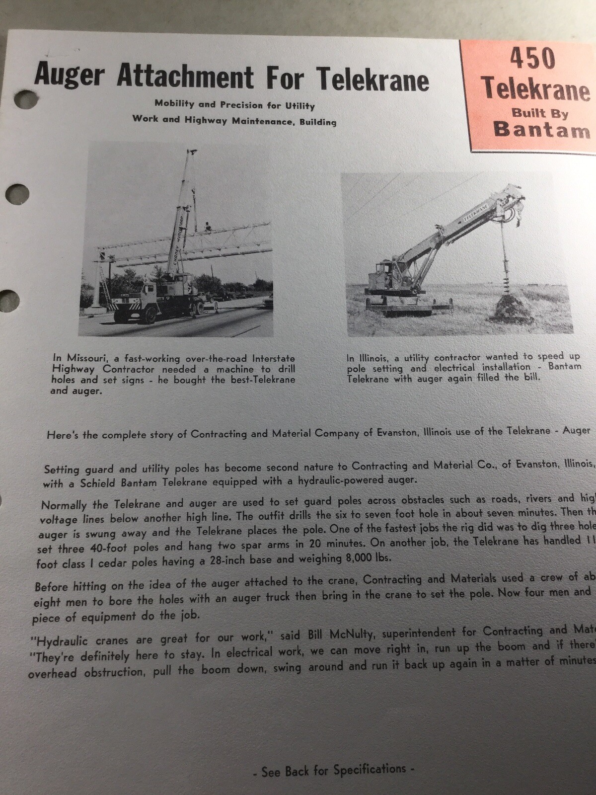 Lot Of 2 Bantam 450 Telekrane Sales Brochure, Literature