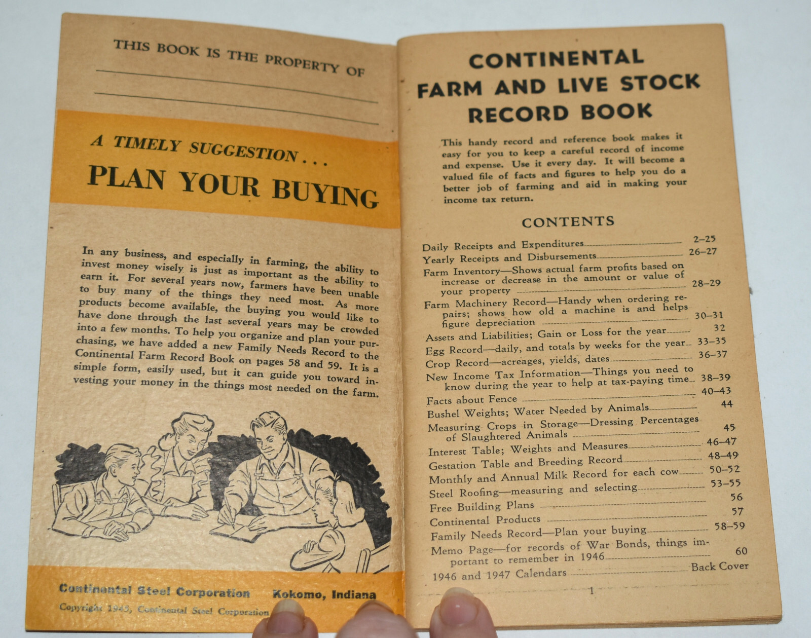 Vintage 1946 Continental Farm Livestock Record Book Advertising Ledger Monona IA