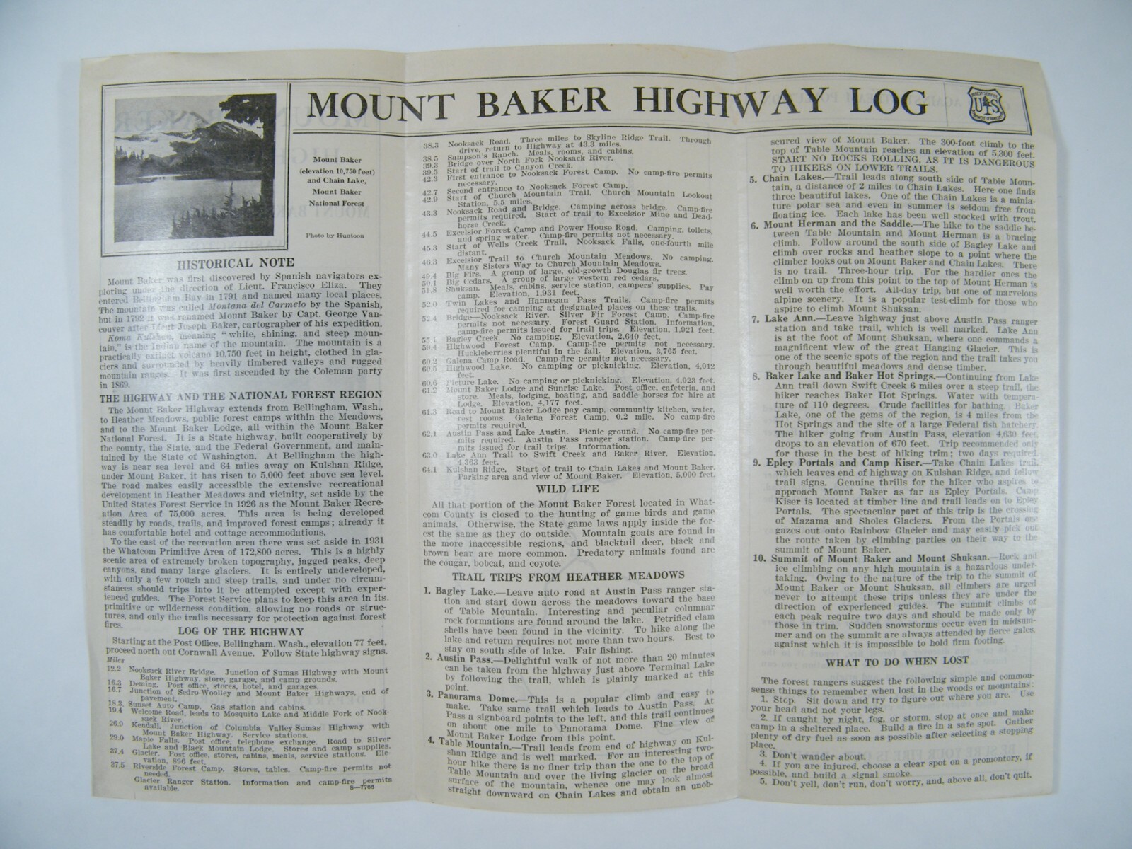 1931 MOUNT BAKER HIGHWAY LOG US DEPARTMENT OF AGRICULTURE