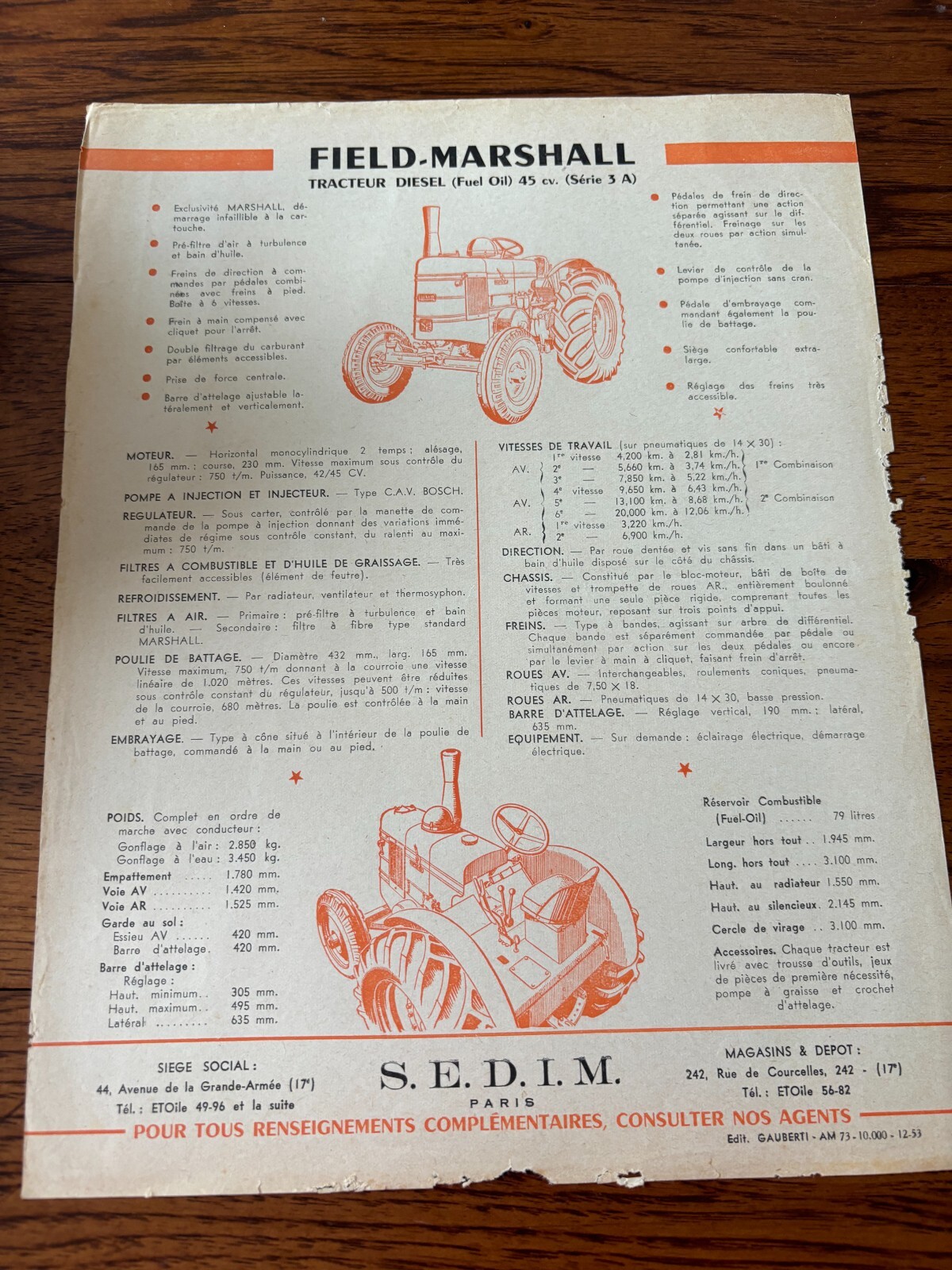 Field Marshall 45 cv Series 3 A Diesel Tractor Brochure FCCA24