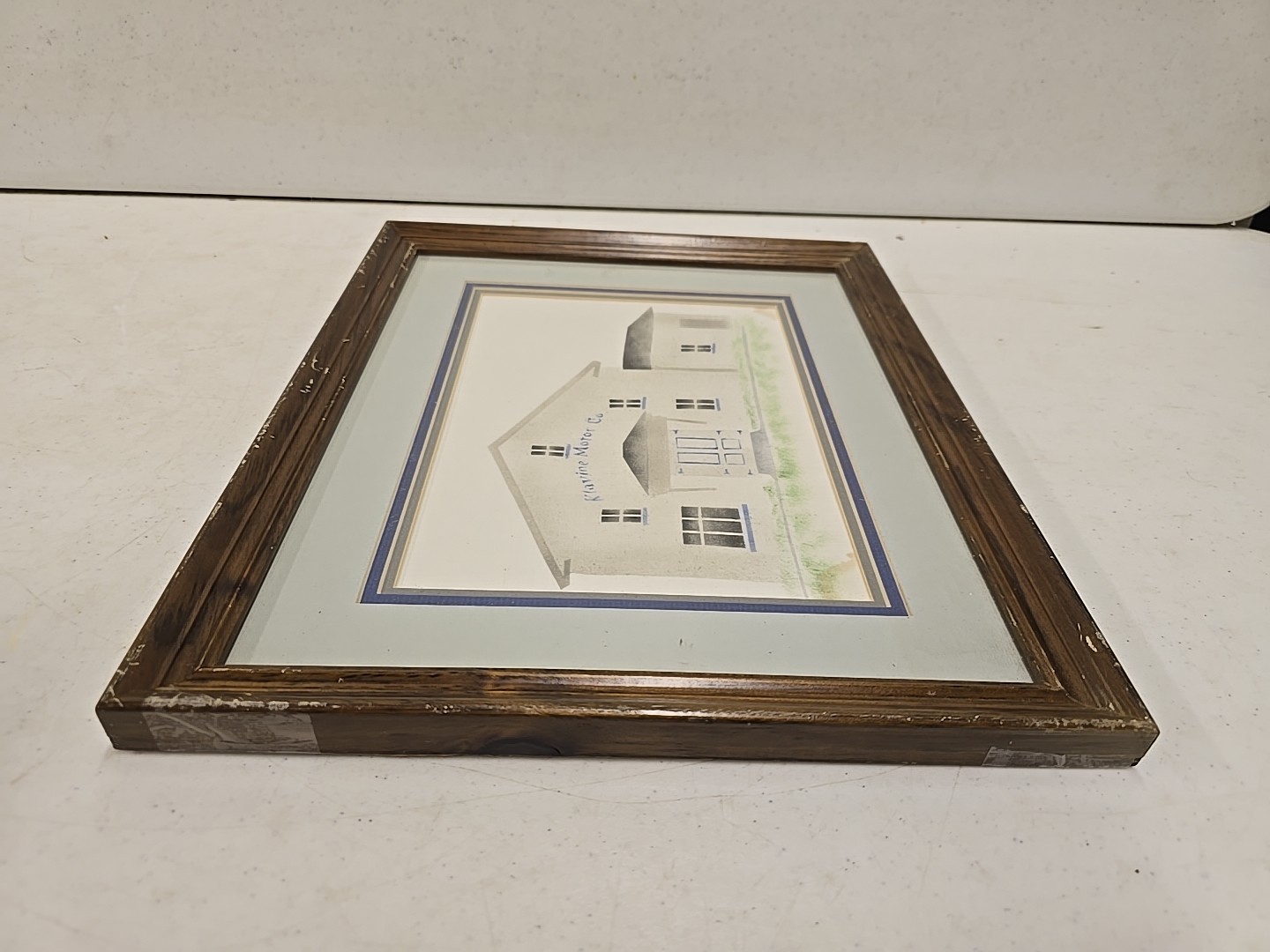 Vintage Klavine Motor Co Geneseo IL Textile Shop Painting Framed New Idea Dealer