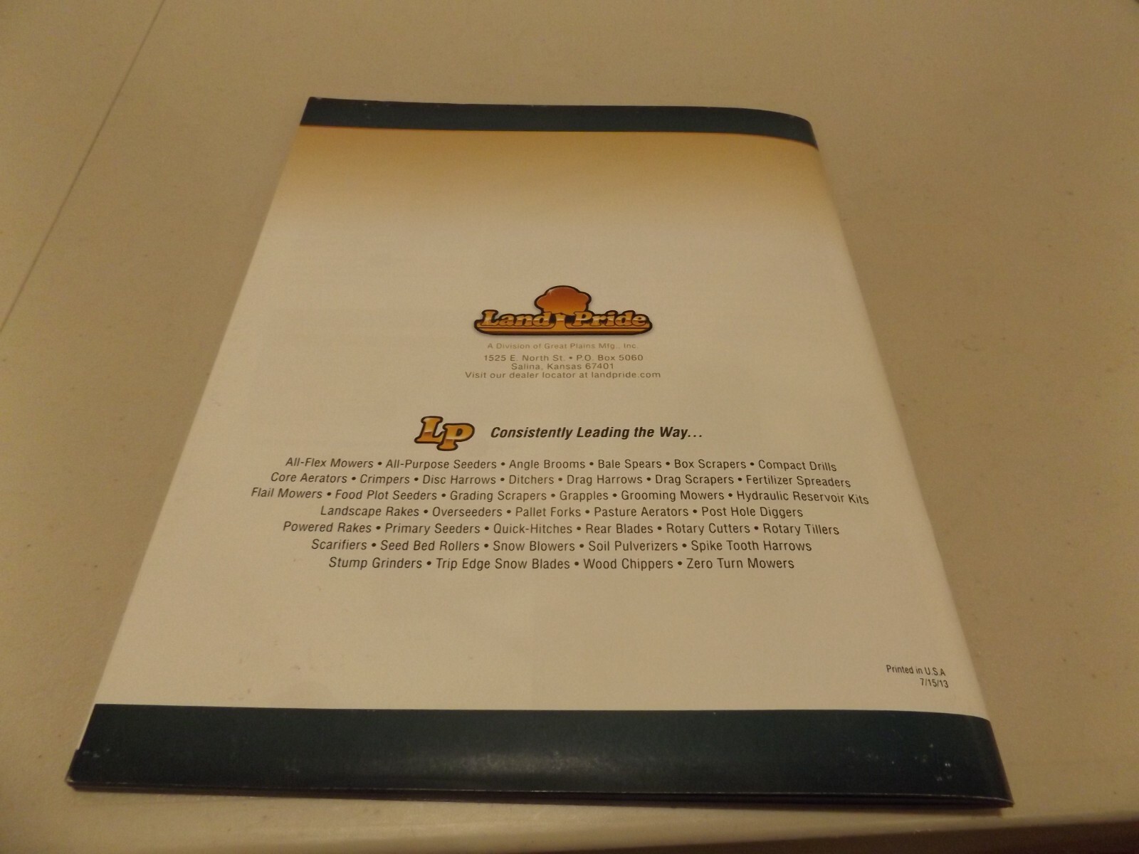 LAND PRIDE PRODUCT GUIDE, LP Consistently Leading the Way, 7/15/13