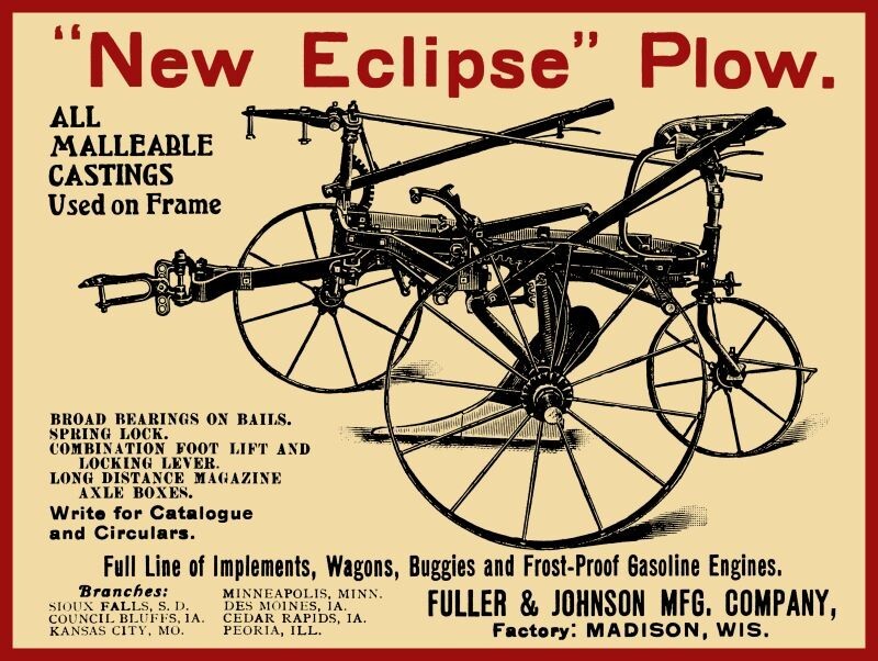 Fuller & Johnson Eclipse Plows, Madison NEW Metal Sign 24×30&Prime; USA STEEL XL 7 LBS