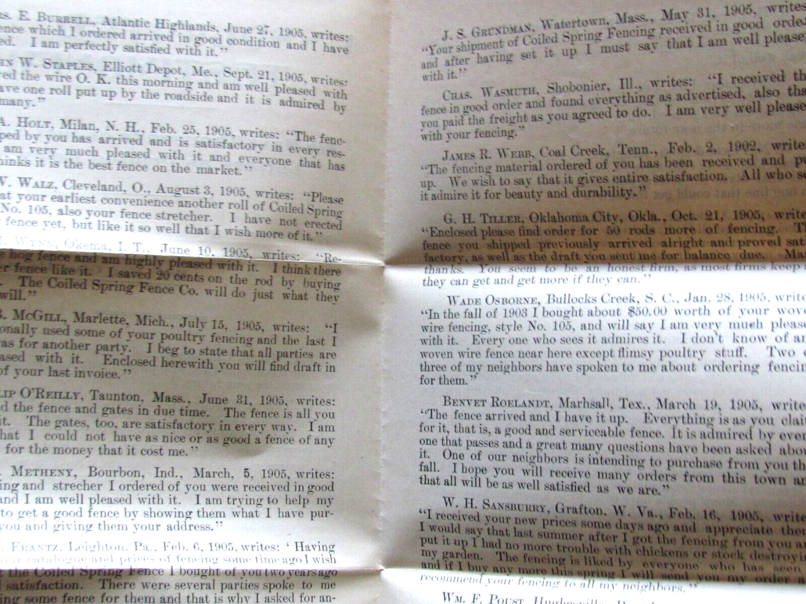 1905 PRICE LIST PAMPHLET ORDER PAPER SET COILED SPRING FENCE WINCHESTER INDIANA