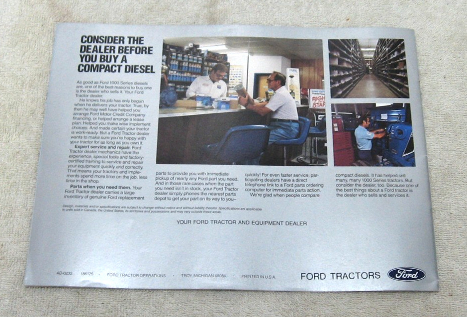 VINTAGE 1986 FORD TRACTOR BROCHURE 1000 SERIES 1110 1210 1310 1510 1710 1910