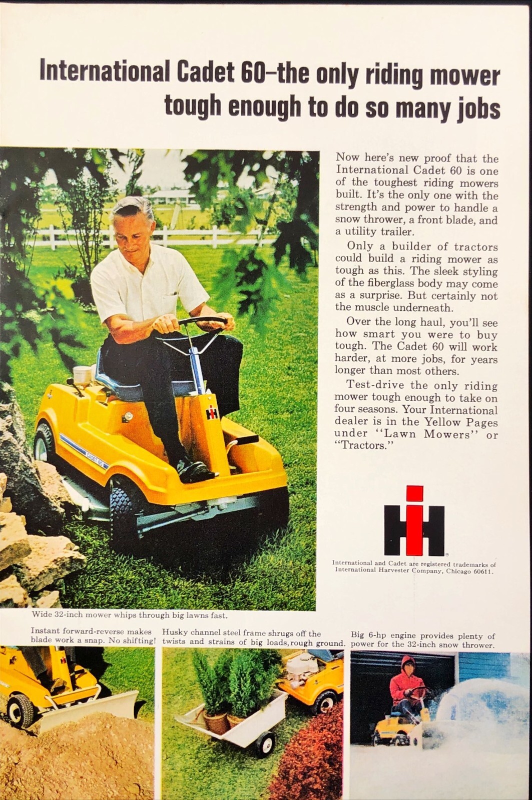 1969 International Harvester Cadet Riding Mower Vintage Print Ad