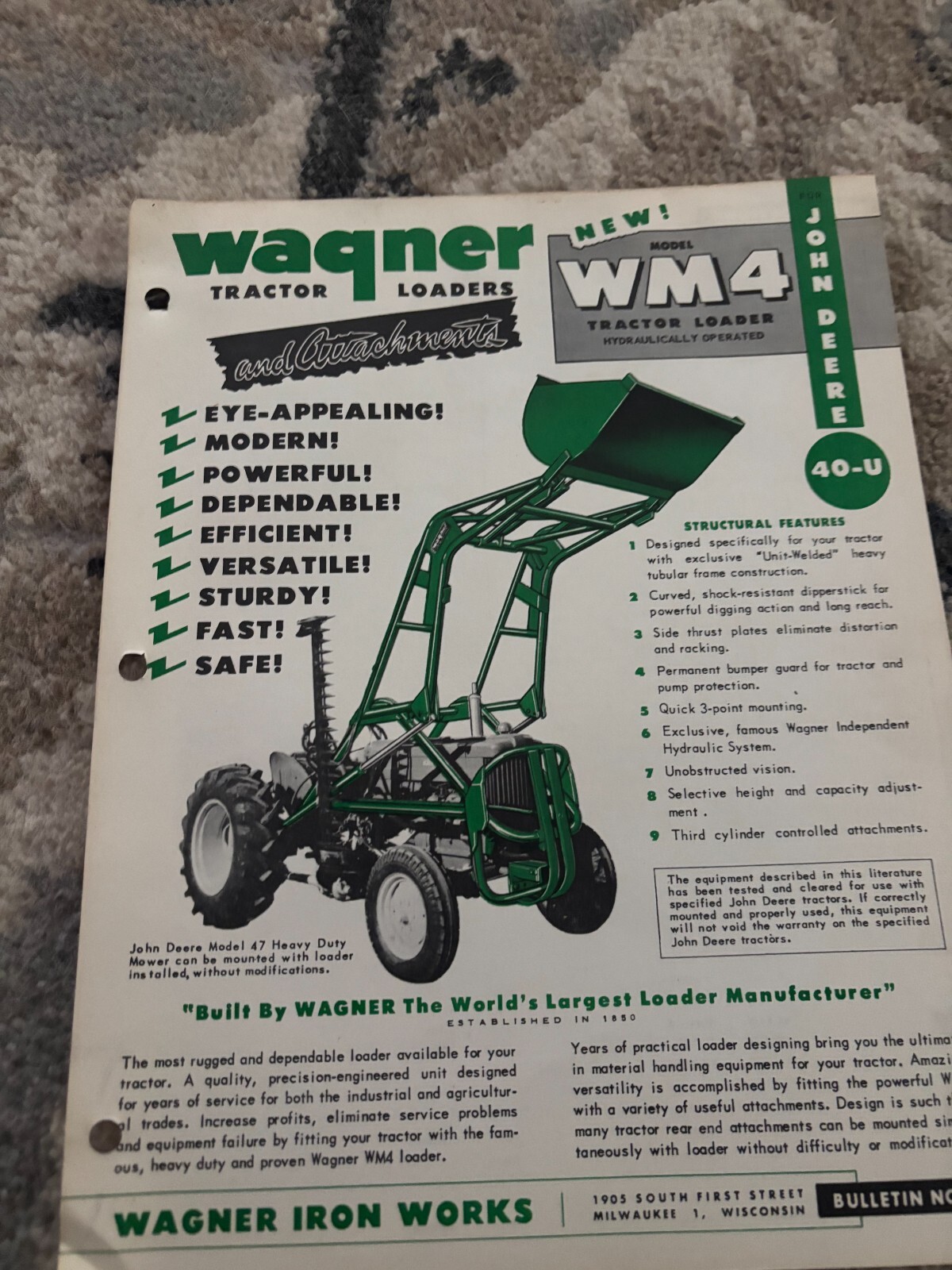 Wagner WM4 Loader For John Deere 40 Tractor Brochure FCCA25