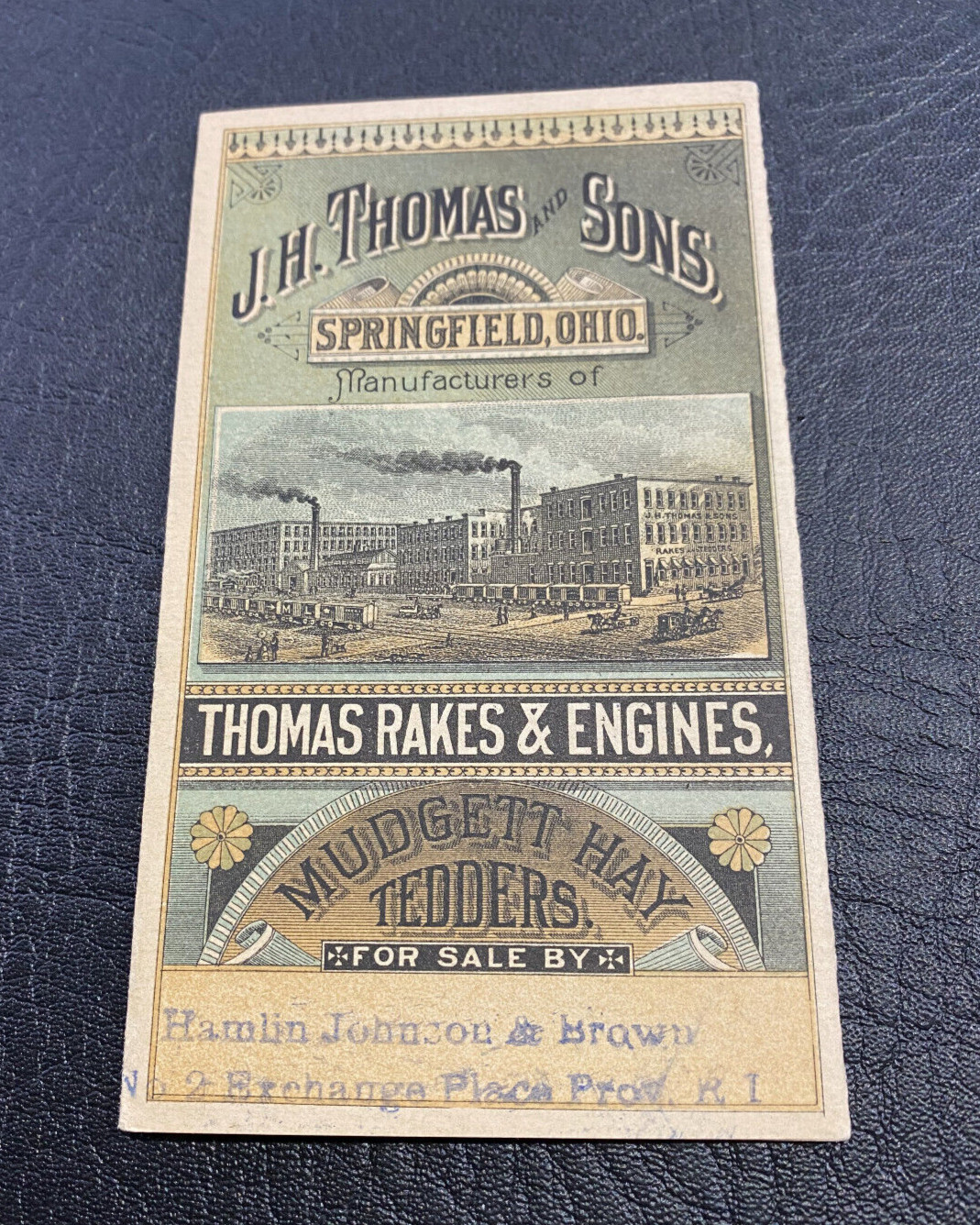 c1890 Thomas Farm Machinery & Engines-6 Panel Trade Card/Folder, Springfield OH