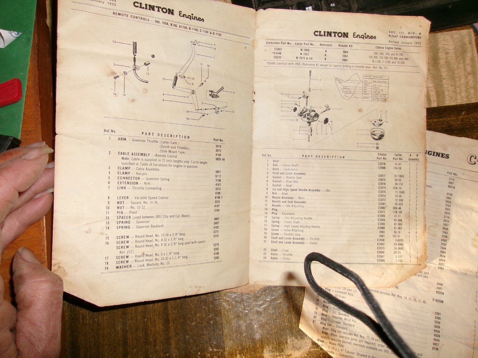 Vintage Clinton Engines 1100 series Manual Brochure has engine specs