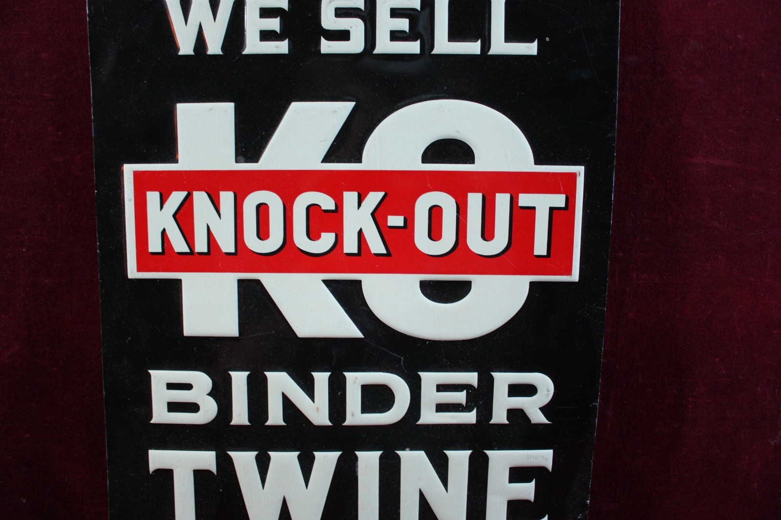 ** VINTAGE WE SELL KO KNOCK-OUT BINDER TWINE TIN SIGN AG DEALER ADVERTISING **